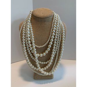 A 6 Strand Fashionable Pearl Necklace 13 in long No Markings on Pearl necklace